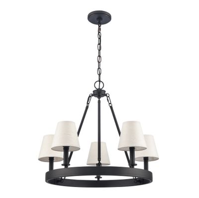 Rydell 24.5″ Wide 5-Light Chandelier - Matte Black and Parchment