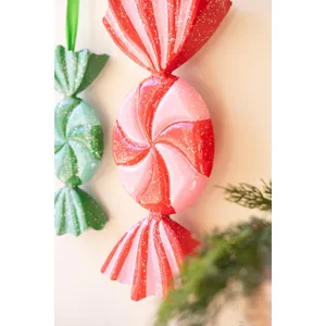 Set of 2 Large Painted Metal Colorful Christmas Candy Ornaments 2