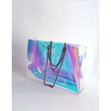SEE-THRU MESH TOTE WITH FAUX LEATHER BOTTOM - MANATEES 1