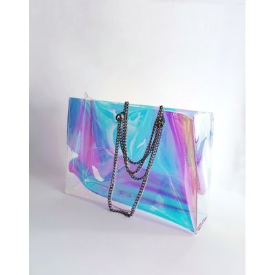SEE-THRU MESH TOTE WITH FAUX LEATHER BOTTOM - MANATEES