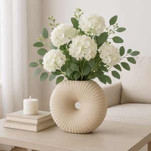 CER, 7" DONUT HOLE VASE, COTTON 2