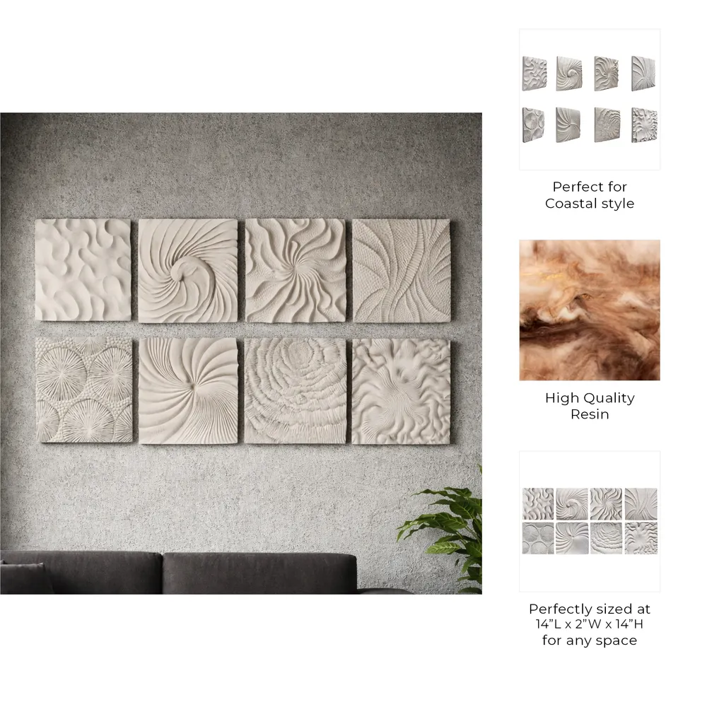 DENVERTON SET OF 8 WHITE WALL SCULPTURES 14 (IN)