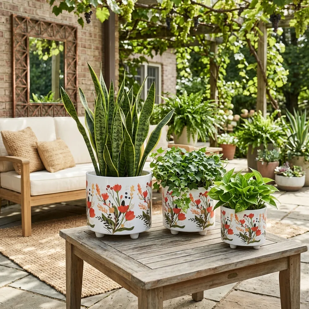 BRYNHAM SET OF 3 RED PLANTER 11 (IN)