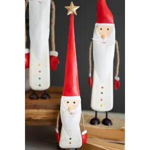 Set of 3 Painted Metal and Wood Santas 2