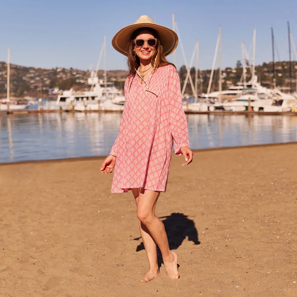 Fifer Pink Cotton Pintuck Beach Cover Up