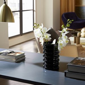 HUTTONSIDE BLACK GLASS VASE 9 (IN) 11