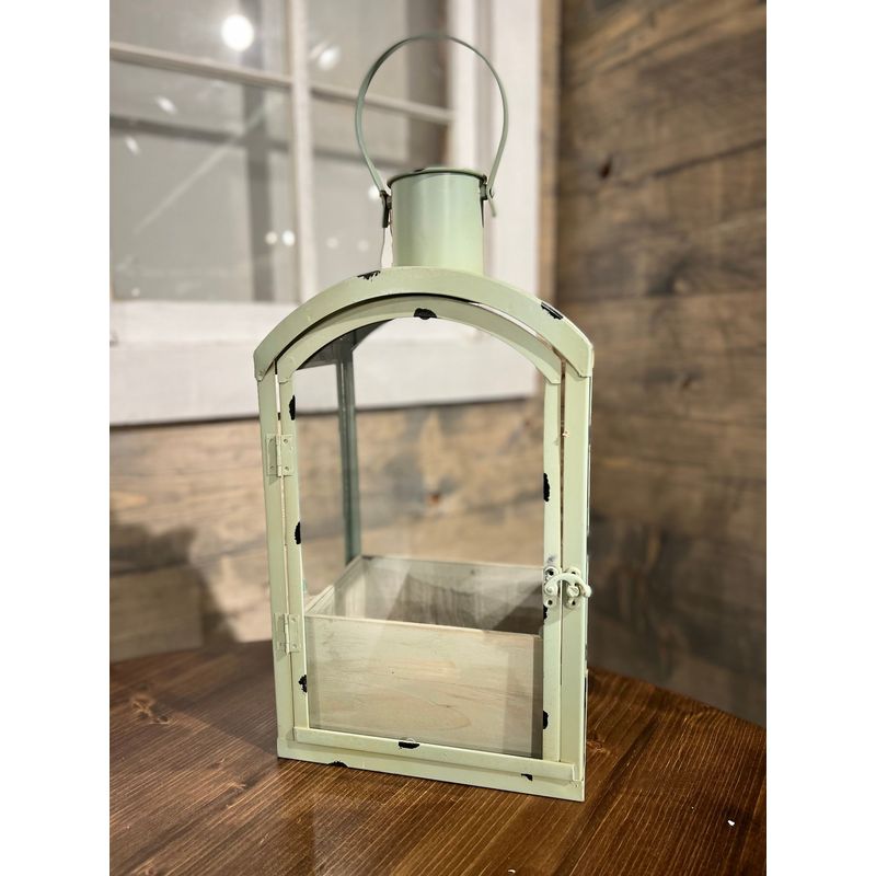 18" x 9" Light Green Metal Lantern