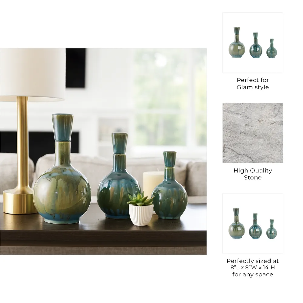 AVAGROVE SET OF 3 GREEN VASES 14 (IN)