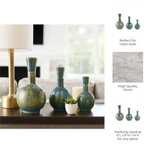 AVAGROVE SET OF 3 GREEN VASES 14 (IN) 9