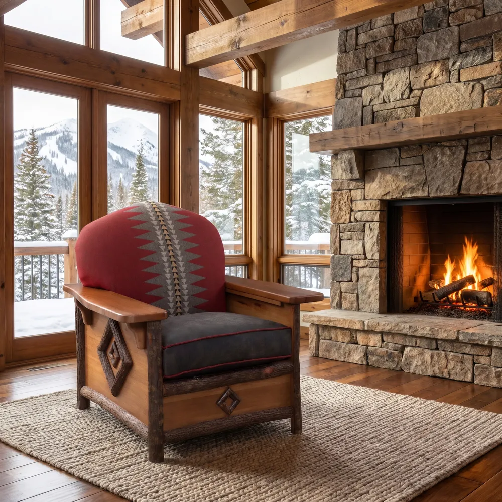 Hickory Log  Diamond Peak Lounge Chair - Premium Fabric - Seat:  Fabric TBD;   Backrest:  Fabric TBD