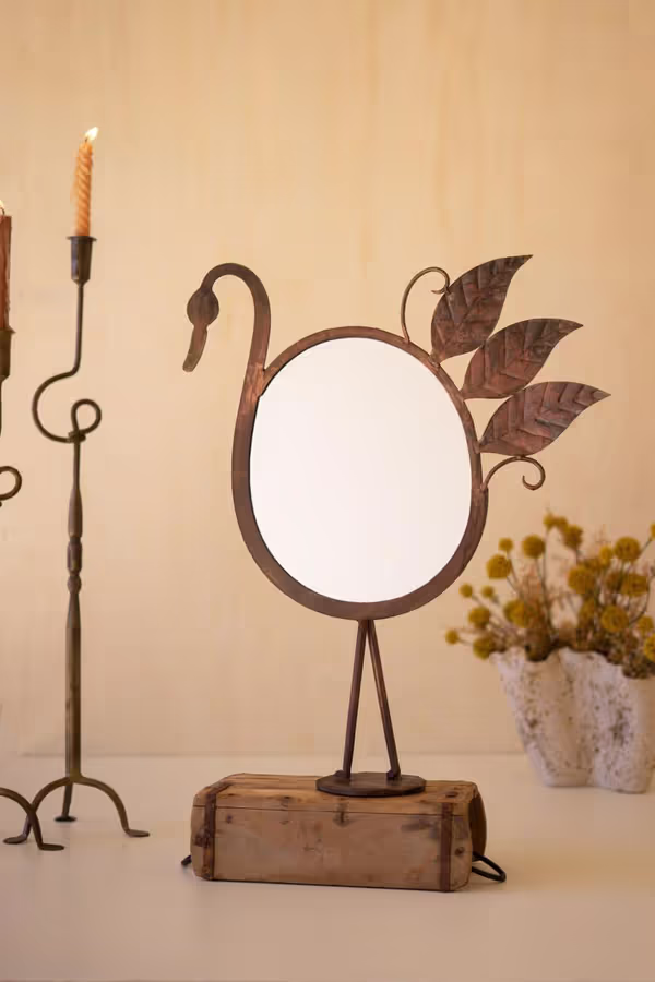 Forged-Iron Bird Tabletop Mirror