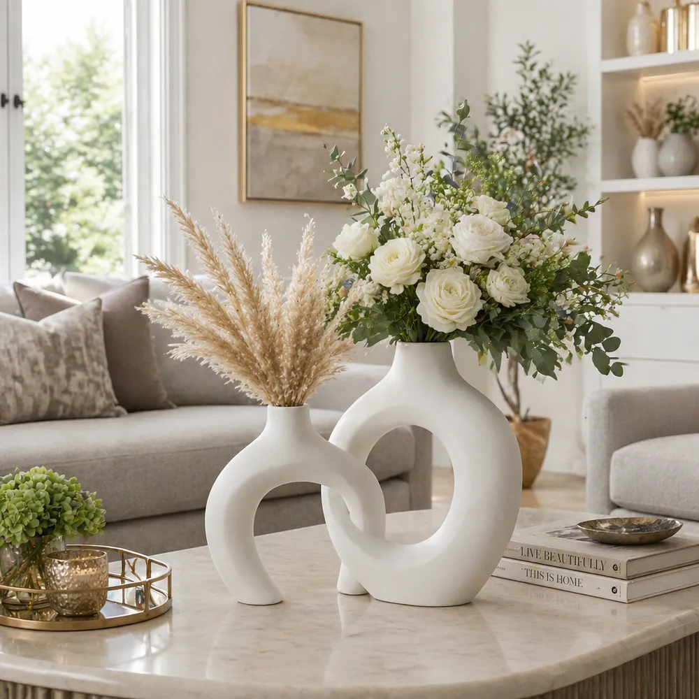 BURGESSVALE SET OF 2 WHITE VASES 13 (IN)