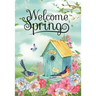 Spring Birdhouse Garden Flag 12in by 18in