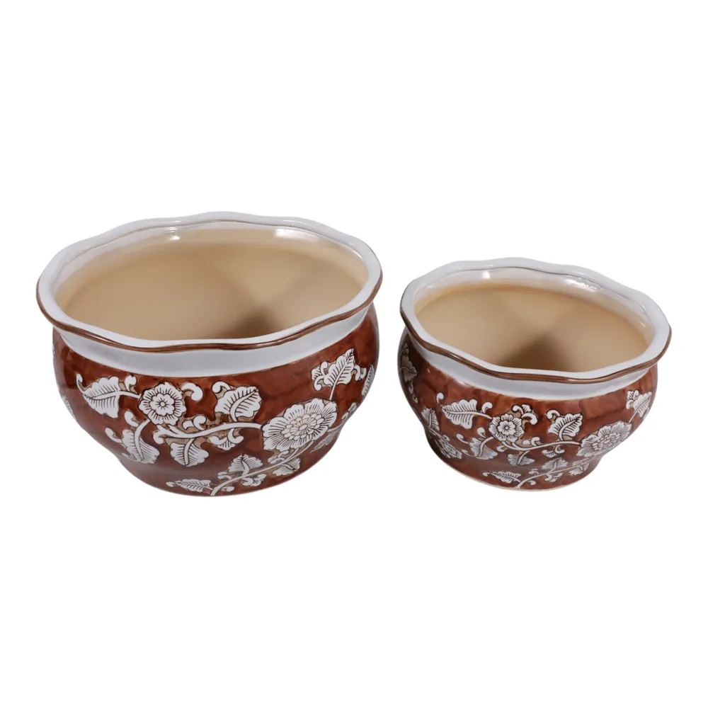HENLEYDALE SET OF 2 BROWN PLANTER 8 (IN)
