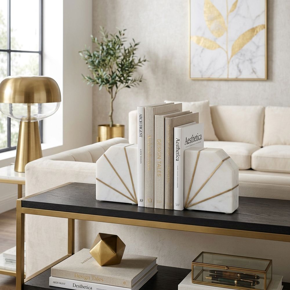 BRUNOCROSS SET OF 2 WHITE BOOKENDS 5 (IN)
