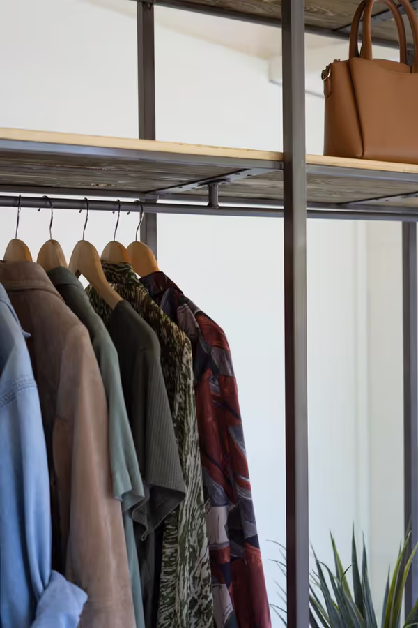 Tall Iron and Recycled Wood Garment Display