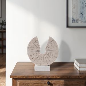 11X10" TRAVERTINE OPEN CIRCLE ON MARBLE BASE, TAN/ 2
