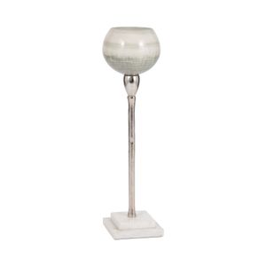 GLASS, 17" VOTIVE HOLDER W MARBLE STAND, SAGE/SILV 3
