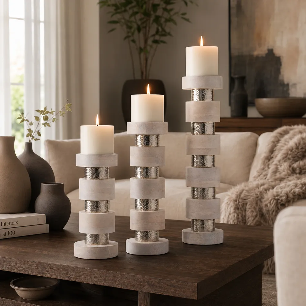 DESMONDRIDGE SET OF 3 WHITE CANDLESTICK 22 (IN)