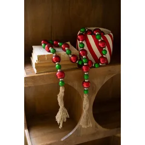 Red and Green Christmas Ball Garland with Jute Tassels 3