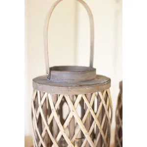 Set of 4 Grey Willow Cylinder Lanterns with Glass Inserts 2