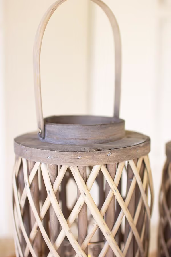 Set of 4 Grey Willow Cylinder Lanterns with Glass Inserts