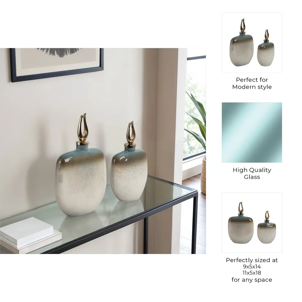 DAVINFORD SET OF 2 BLUE GLASS VASES 18 (IN)