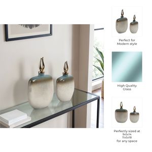DAVINFORD SET OF 2 BLUE GLASS VASES 18 (IN) 9