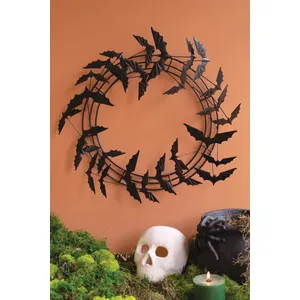 Black Metal Flying Bat Halloween Wreath 1