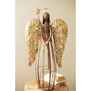 Rustic Metal and Gold Painted Christmas Angel Luminary 6