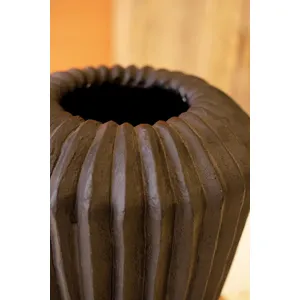 Tall Black Stone Composite Urn with Fluted Detail 4