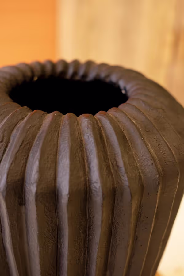 Tall Black Stone Composite Urn with Fluted Detail