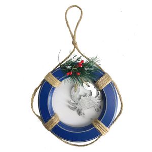 4-1/2" WOODEN LIFE RING W/CRAB ORNAMENT 1