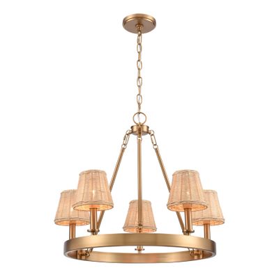 Rydell 24.5″ Wide 5-Light Chandelier - Brushed Gold and Rattan