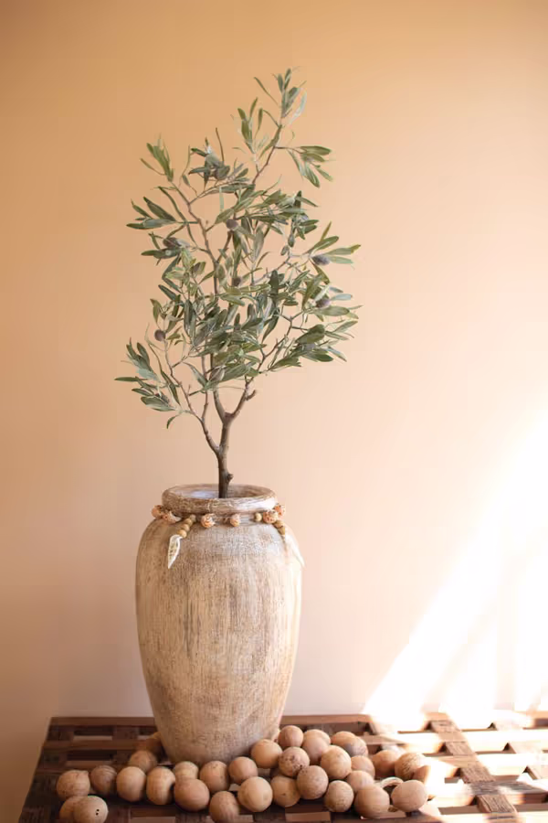 Carved Wood Vase with Shell Detail