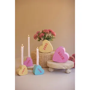 Set of 3 Clay Conversation Heart Candle Holders 2