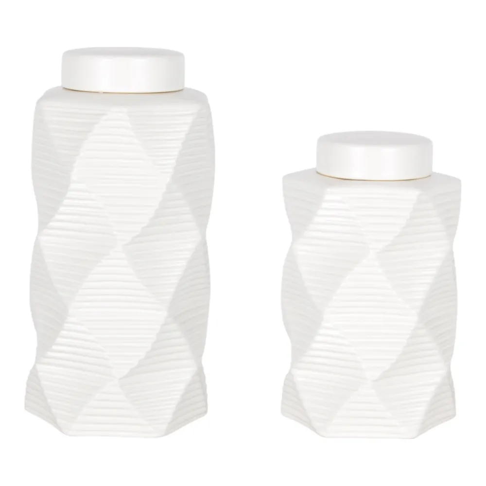 DUNCANPORT SET OF 2 WHITE JARS 13 (IN)