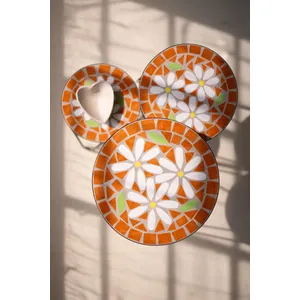 Set of 3 Nesting Mosaic Tile Tables with Metal Bases 2