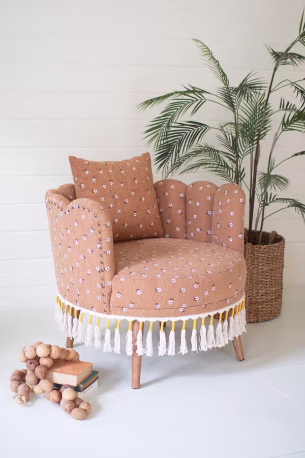 Upholstered Circle Chair with Tassels