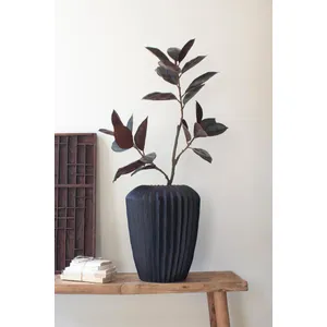 Tall Black Stone Composite Urn with Fluted Detail 1