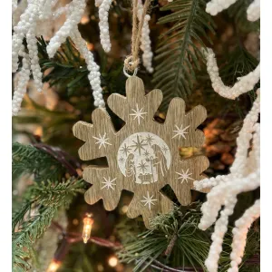 Wooden Nativity Snowflake Ornament Set of 6  4x4in 1