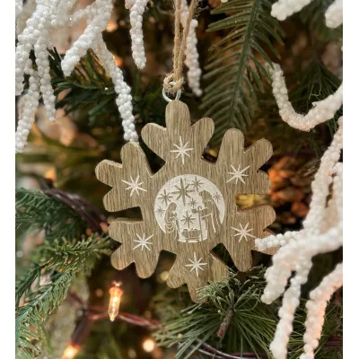 Wooden Nativity Snowflake Ornament Set of 6  4x4in