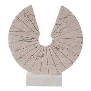 11X10" TRAVERTINE OPEN CIRCLE ON MARBLE BASE, TAN/ 1