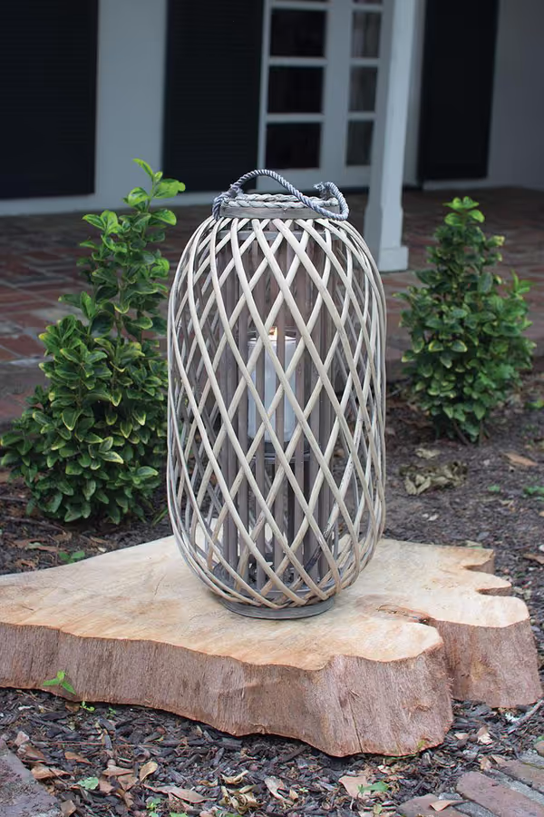 Grey Willow Lantern with Glass Insert / Medium
