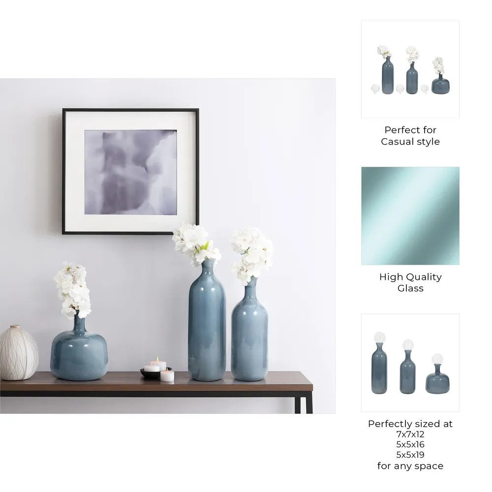 HARSTONRIDGE SET OF 3 BLUE GLASS VASES 19 (IN)