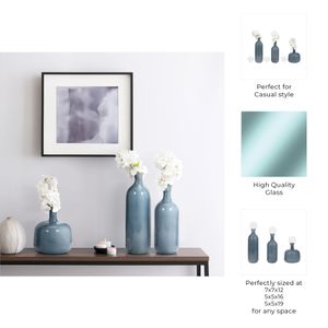 HARSTONRIDGE SET OF 3 BLUE GLASS VASES 19 (IN) 10