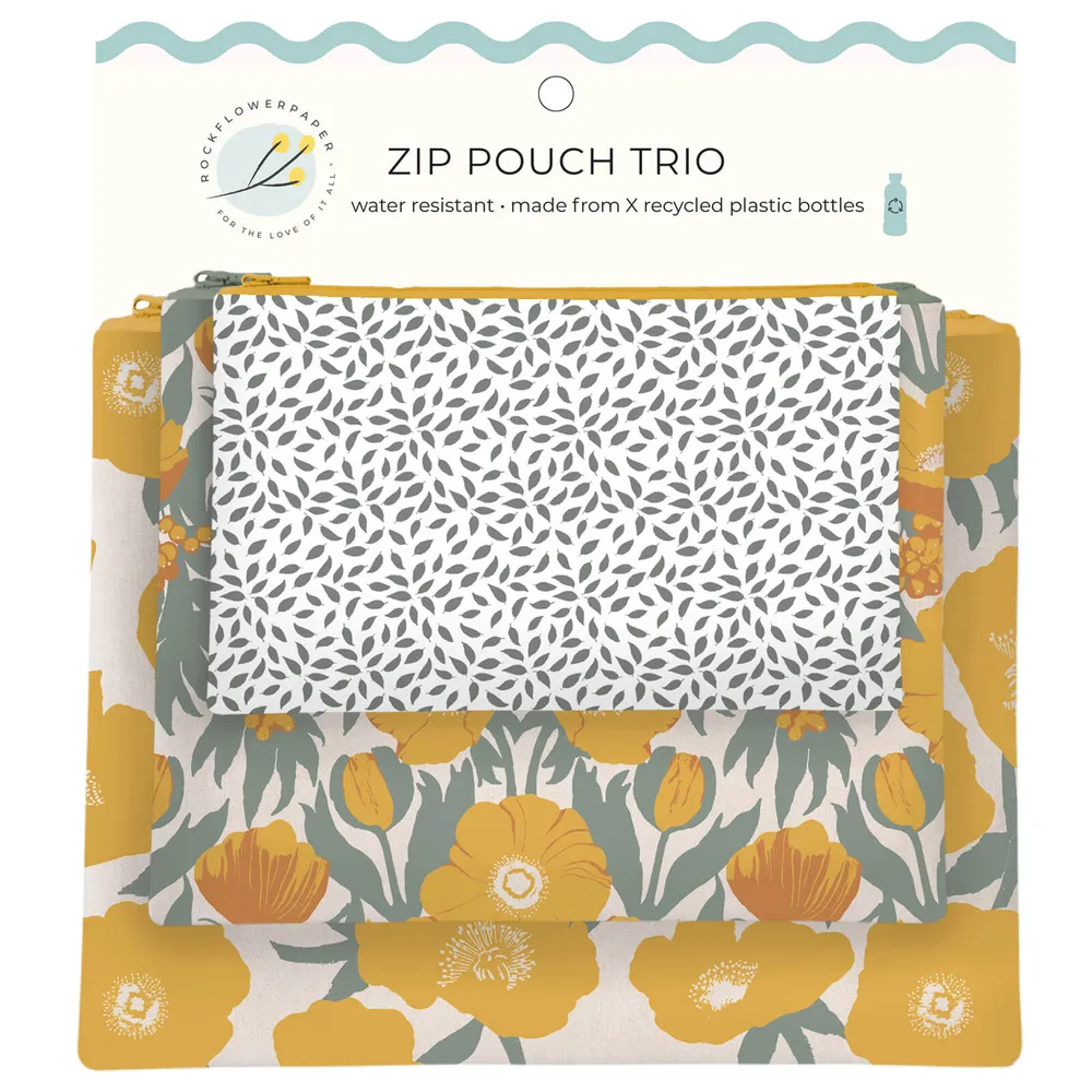 Icelandic Poppies Gold Zip Pouch Trio (set 3)