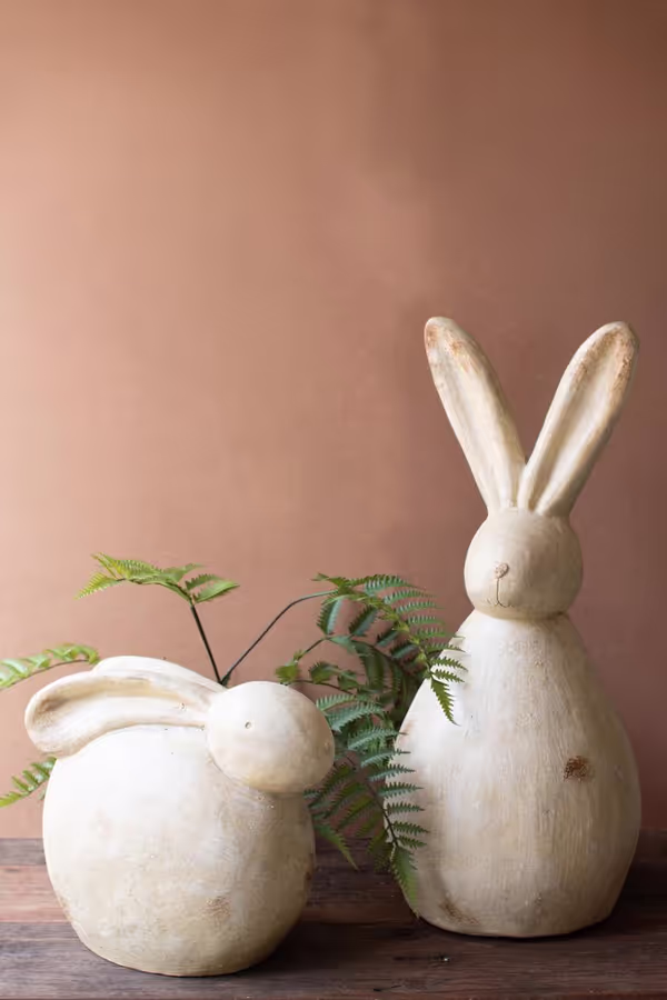 Set of 2 Faux Stone Rabbit Sculptures