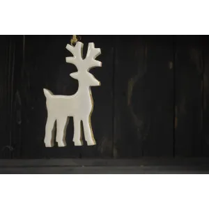Wooden Hanging Reindeer w/ White Enamel 4.25x6in 3