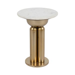 METAL, 22" MARBLE TOP SIDE TABLE, GOLD/WHITE 3